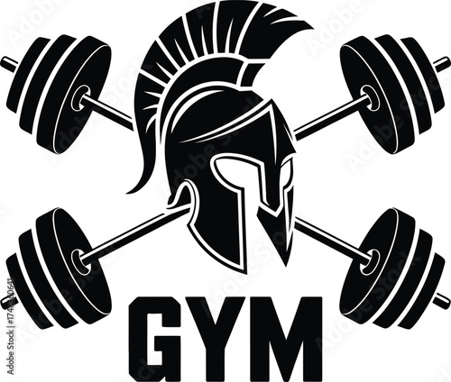 Spartan warrior helmet with barbells fitness logo design on transparent background silhouette