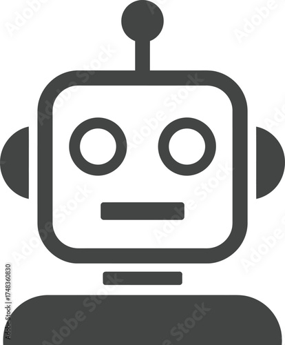 Simple black robot icon with rounded features on transparent background silhouette