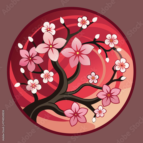 Beautiful cherry blossom branch design with delicate petals and gradient effects perfect for spring celebrations and floral themes