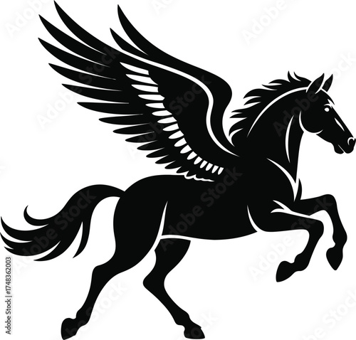 Majestic pegasus with spread wings a striking black silhouette on transparent background