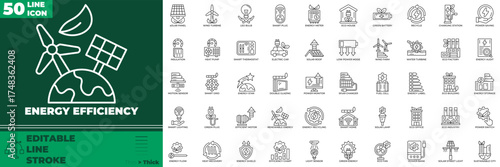 Energy Efficiency Line Editable Icons set. Vector illustration in modern thin line style of energy efficiency icons: efficiency, electricity, power, etc