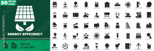 Energy Efficiency Solid Editable Icons set. Vector illustration in modern thin solid style of energy efficiency icons: efficiency, electricity, power, etc