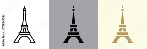 エッフェル塔のカラーとモノクロアイコンセット