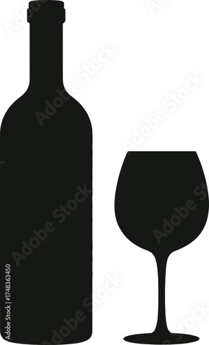 Elegant wine bottle and glass illustration a striking design on transparent background silhouette