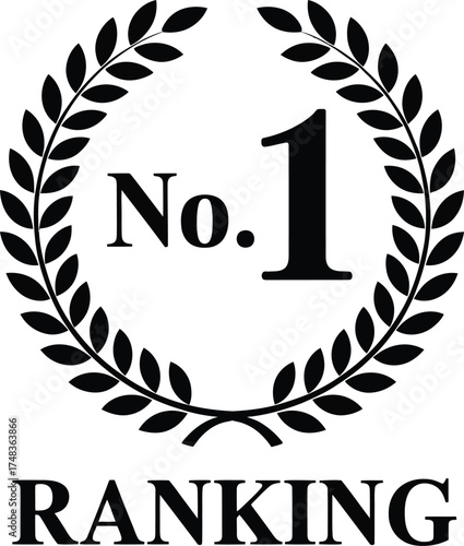Elegant laurel wreath with number one text perfect for ranking on transparent background silhouette