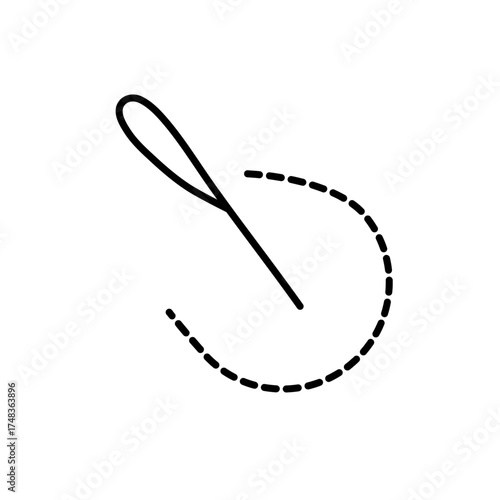 An illustration of a black icon of cutting and sewing attributes on a white background