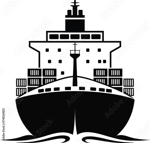 Detailed black ship illustration with intricate design on transparent background silhouette