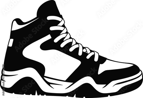 Stylish high top sneaker illustration with detailed design on transparent background silhouette