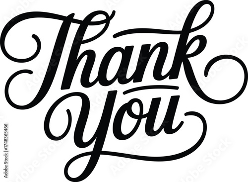 Elegant black script typography thank you message with swirls and flourishes