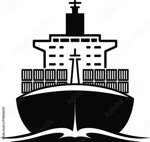 Detailed black ship illustration with waves perfect for designs on transparent background silhouette
