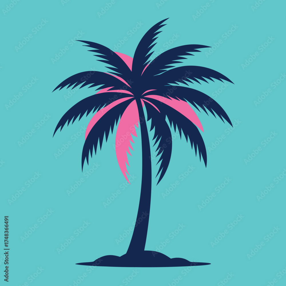 Obraz premium Vibrant tropical silhouette of a palm tree against a colorful gradient background perfect for summer designs