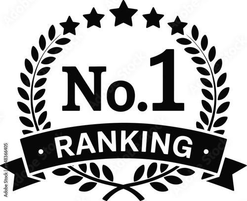 Black laurel wreath with number one ranking text on transparent background silhouette
