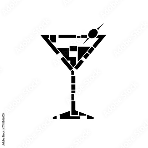 Mosaic martini glass design on transparent background 