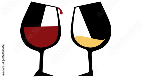 Geometric red and white wine glasses with a drop on transparent background
