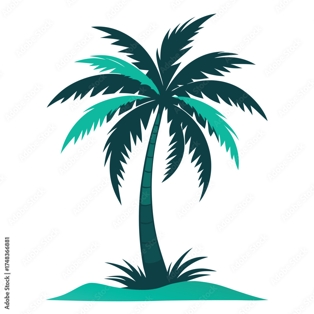 Fototapeta premium Tropical palm tree silhouette design with vibrant colors and clear sky