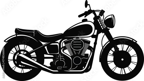 Vintage motorcycle side view detailed design element on transparent background silhouette