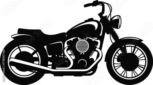 Classic motorcycle side view illustration with detailed design on transparent background silhouette
