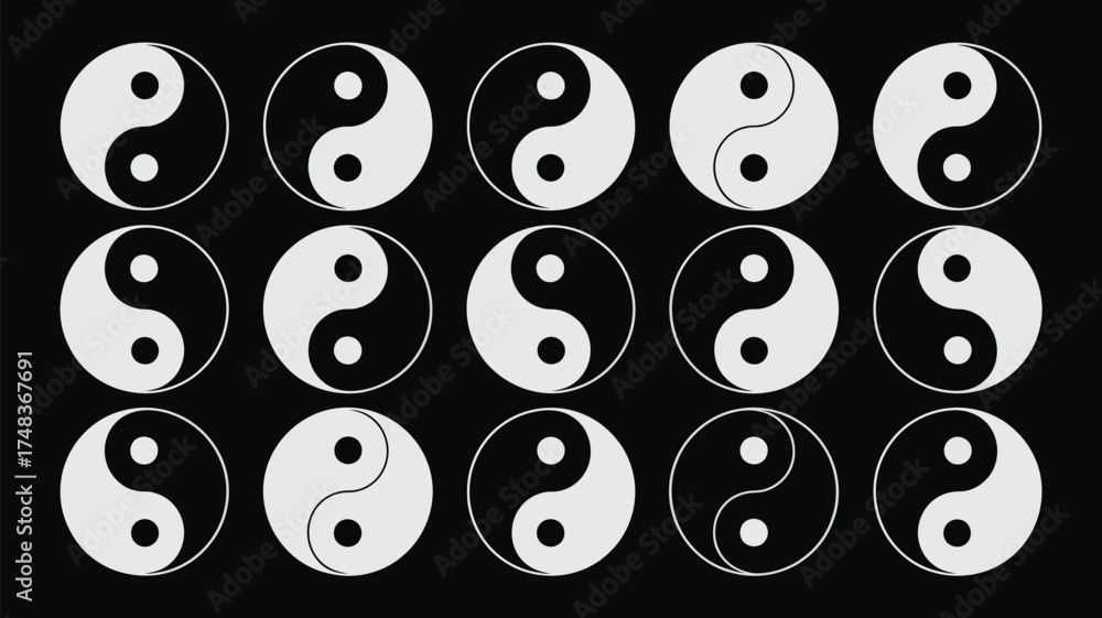 Fototapeta premium Harmonious arrangement of Yin Yang symbols creates a balanced and serene feeling, great for spiritual practices or wellness brands seeking a peaceful vibe