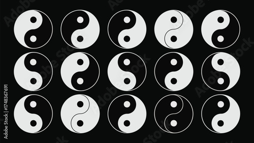 Harmonious arrangement of Yin Yang symbols creates a balanced and serene feeling, great for spiritual practices or wellness brands seeking a peaceful vibe