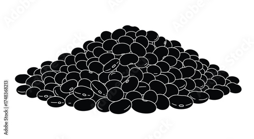 Black Beans Pile Illustration: A detailed digital artwork of a heap of black beans, ideal for nutritional guides and healthy food content.