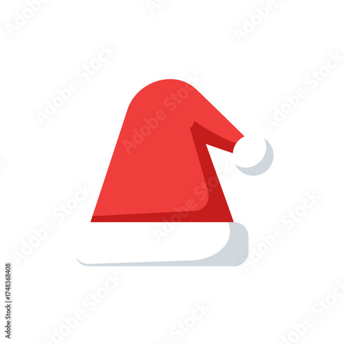 A vibrant red Santa hat with a soft white brim and a fluffy pom-pom, symbolizing holiday cheer and winter festivities, ideal for various seasonal graphic design projects.