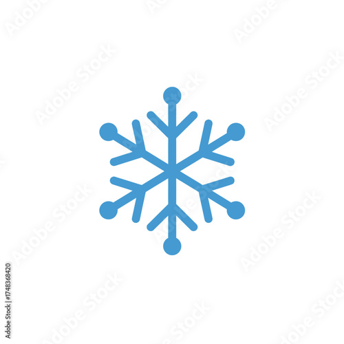 A crisp, minimalist blue snowflake icon, perfectly rendered on a clean white background, symbolizing the serene beauty and chilly essence of the winter season.
