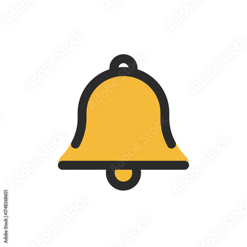 A minimalist yellow bell icon with a bold black outline effectively symbolizes digital notifications, important alerts, and timely reminders for modern digital systems.