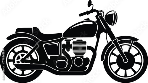 Classic vintage motorcycle side view graphic on transparent background silhouette