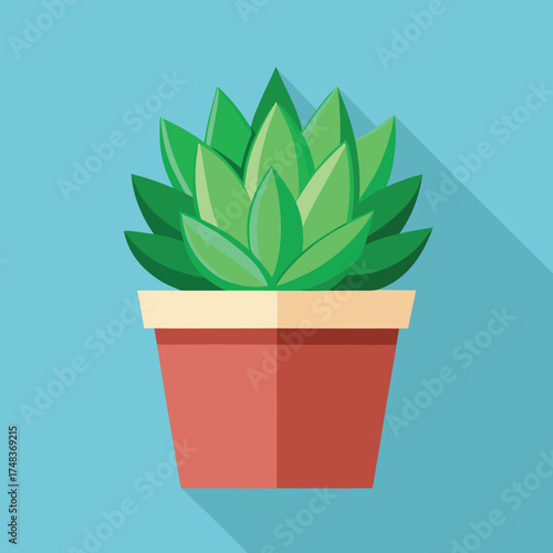 Flat design vector illustration of a succulent plant in a simple pot perfect for home decor and botanical themes