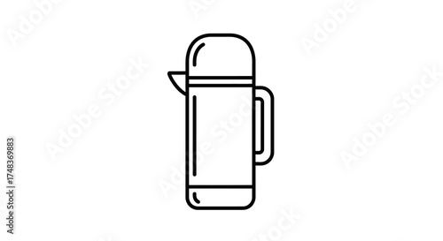 Minimalist line art thermos flask with lid and handle icon