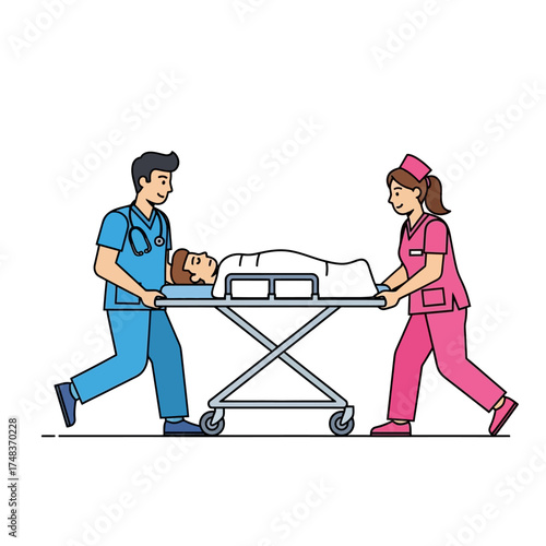 Dedicated medical team swiftly transports patient on stretcher, ensuring urgent care and compassionate attention for critical needs.