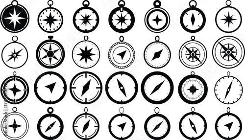 Compass Icons Set for Navigation, Direction, and Travel Concepts