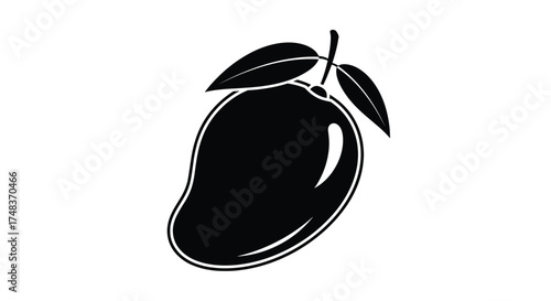 Black and White Mango Illustration: A Simple Icon for Food, Tropical Fruit, and Healthy Eating Designs and Tropical Product-related Projects