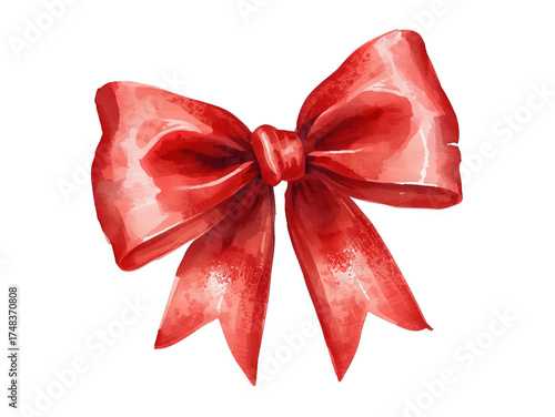 Festive red watercolor bow, perfect for holiday greetings, gift wrapping, or adding a touch of elegant cheer to your designs, celebrations and seasonal promotions