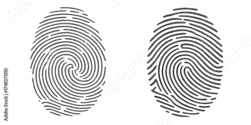 Unique Fingerprint Pattern on White Background for Forensic and Security Concepts,Collection of group fingerprints