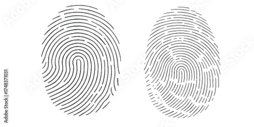 Unique Fingerprint Pattern on White Background for Forensic and Security Concepts,Collection of group fingerprints