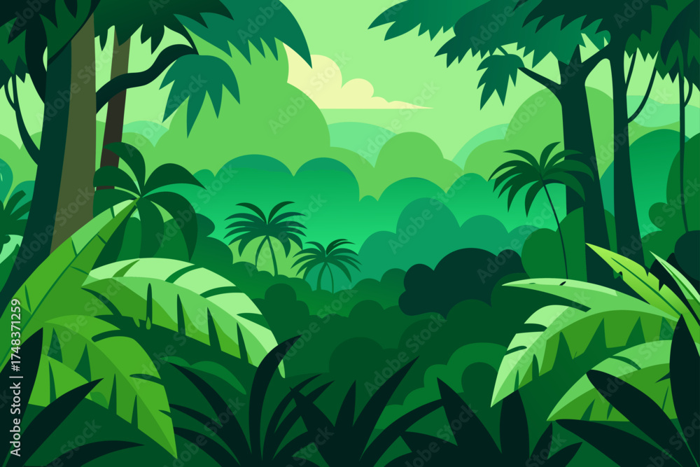 Fototapeta premium Lush green jungle scene with dense vegetation view
