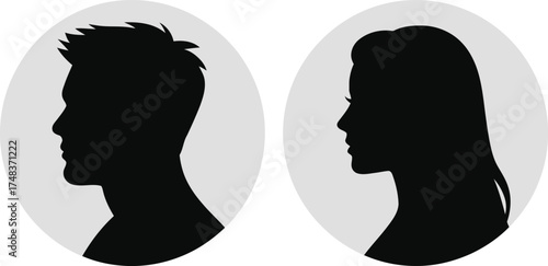 Two human profile silhouettes in circles on transparent background