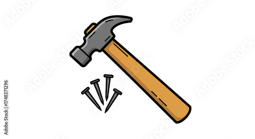 Cartoon hammer and nails design for construction and diy projects