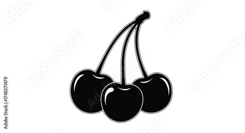 Striking Black and White Cherry Clipart: Minimalist Fruit Illustration for Graphic Design, Product Design, and Symbolism in Various Creative Projects with Clean Lines