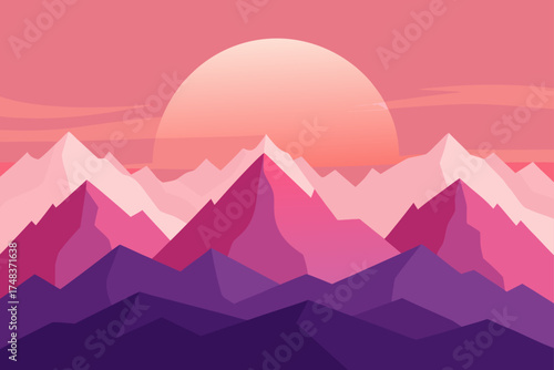 Pink mountains under a sunset illustration design