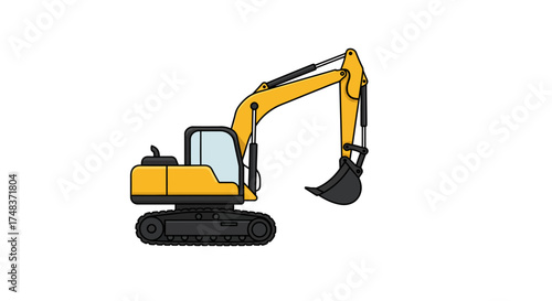 Yellow excavator on white background in flat design