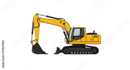 Yellow excavator with lifting arm on white background for construction design