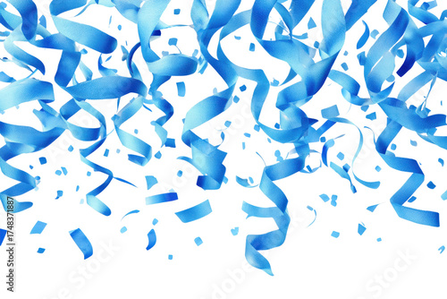 A large amount of blue streamers falling from the sky, creating a festive and celebratory atmosphere. The blue color of the streamers adds a sense of joy and excitement to the scene, png