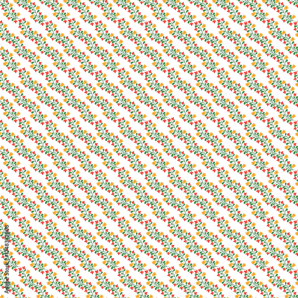custom made wallpaper toronto digitalFloral Botanical Pattern With Green Vines And Red Yellow Flowers, Seamless Wallpaper Design
