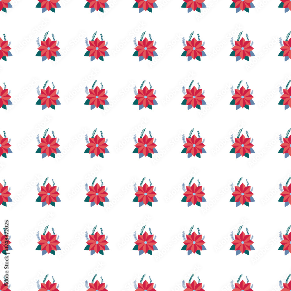 custom made wallpaper toronto digitalColorful Floral Pattern With Red Petals And Teal Leaves Repeating Background Design For Decor And Fashion