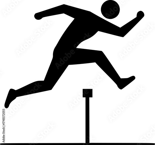 Minimal Black and White Icon of Athlete Jumping Over Hurdle in Track Event

