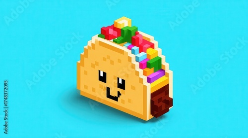 Pixel art taco with on blue background