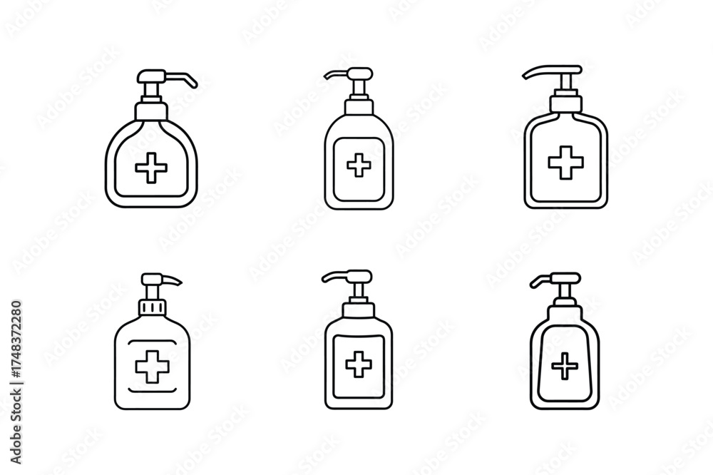 Fototapeta premium hand sanitizer bottle line art vector illustration