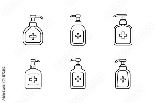 hand sanitizer bottle line art vector illustration